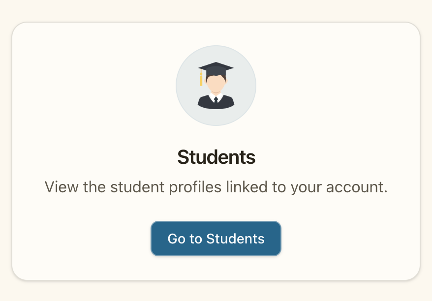 Teacher dashboard with the Students section highlighted.